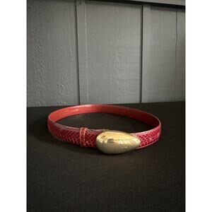 Vintage The Ritz Red Snakeskin Belt Gold Tone Buckle Small Medium